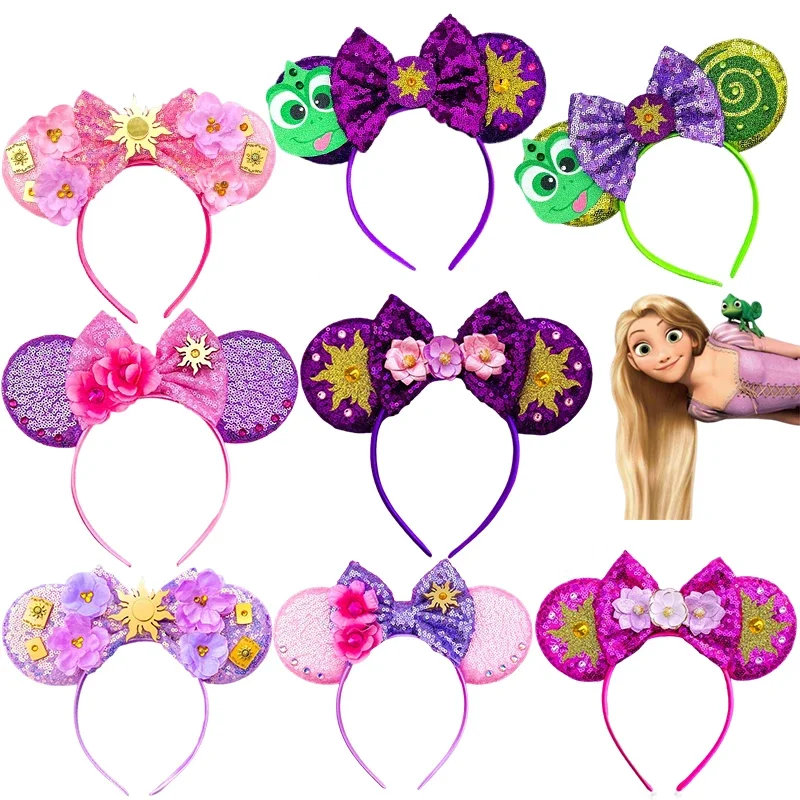 Top Trends: Disney Rapunzel Ears Hair Bands Women Sunflower Sequins Bow Headband Girls Chameleon Pascal Hair Accessories For Kids Party Gift Shoppable Styles