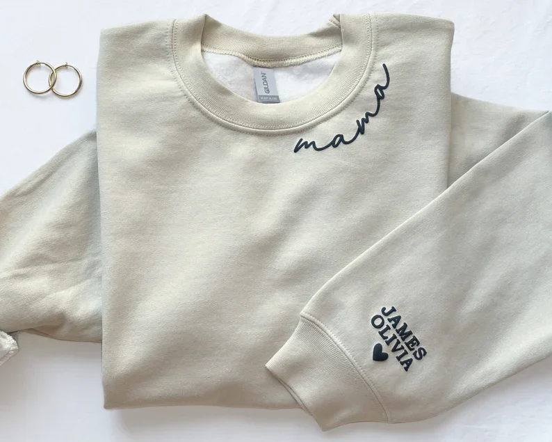 Top Trends: Personalized Mama Sweatshirt With Kid Names On Sleeve Minimalist Neckline Sweater Mothers Day Gift New Mom Gift Birthday Gift Shoppable Styles