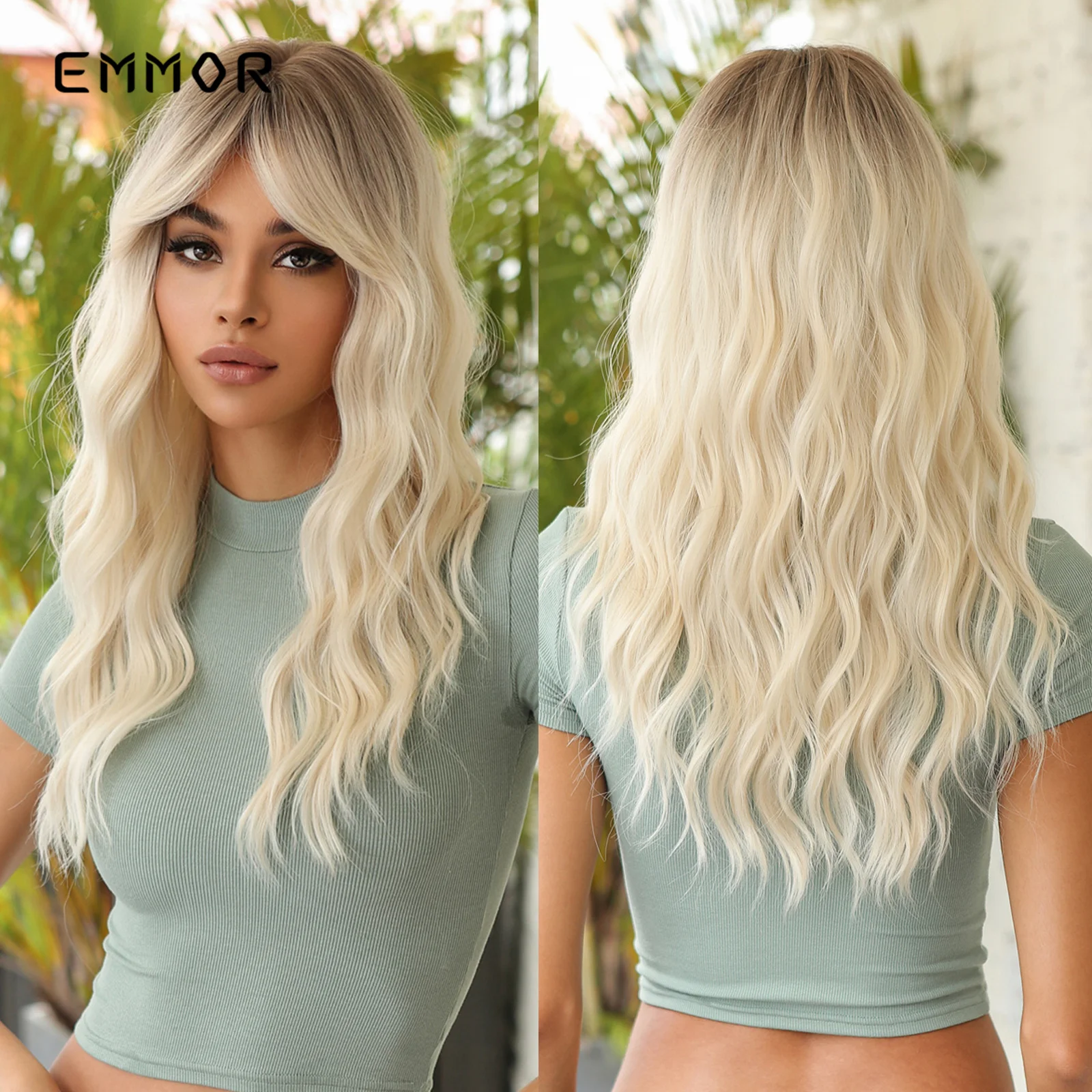 Top Trends: Emmor Long Natural Wavy Wigs With Side Bang Ombre Brown To Platinum Blonde Synthetic Wigs For Women Heat Resistant Fake Hair Shoppable Styles