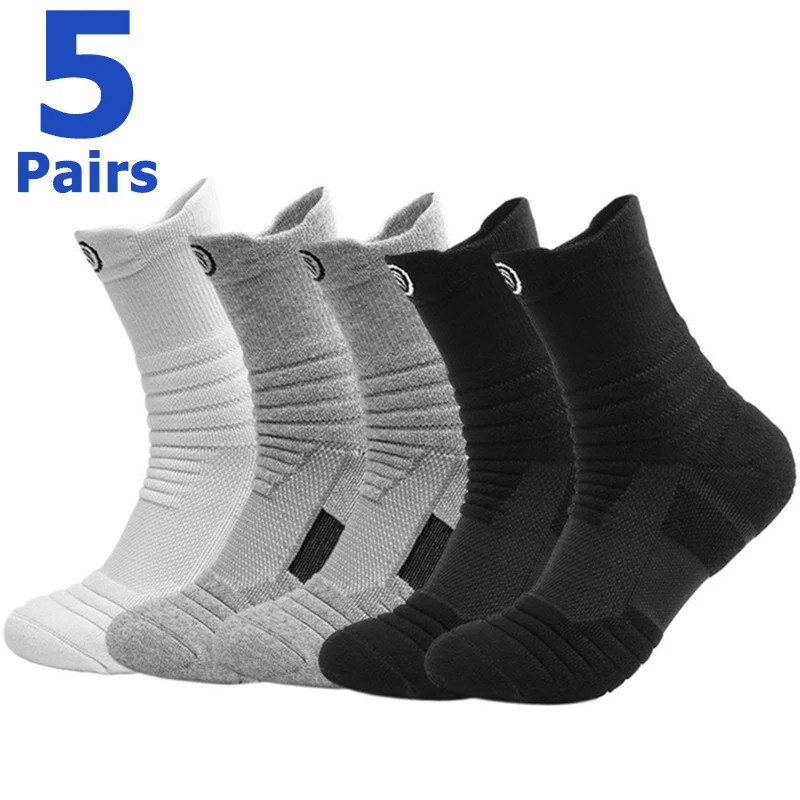 Top Trends: 5Pairs Men&#039;s Socks Compression Stockings Breathable Basketball Sports Cycling Socks Moisture Wicking High Elastic Tube Socks Shoppable Styles