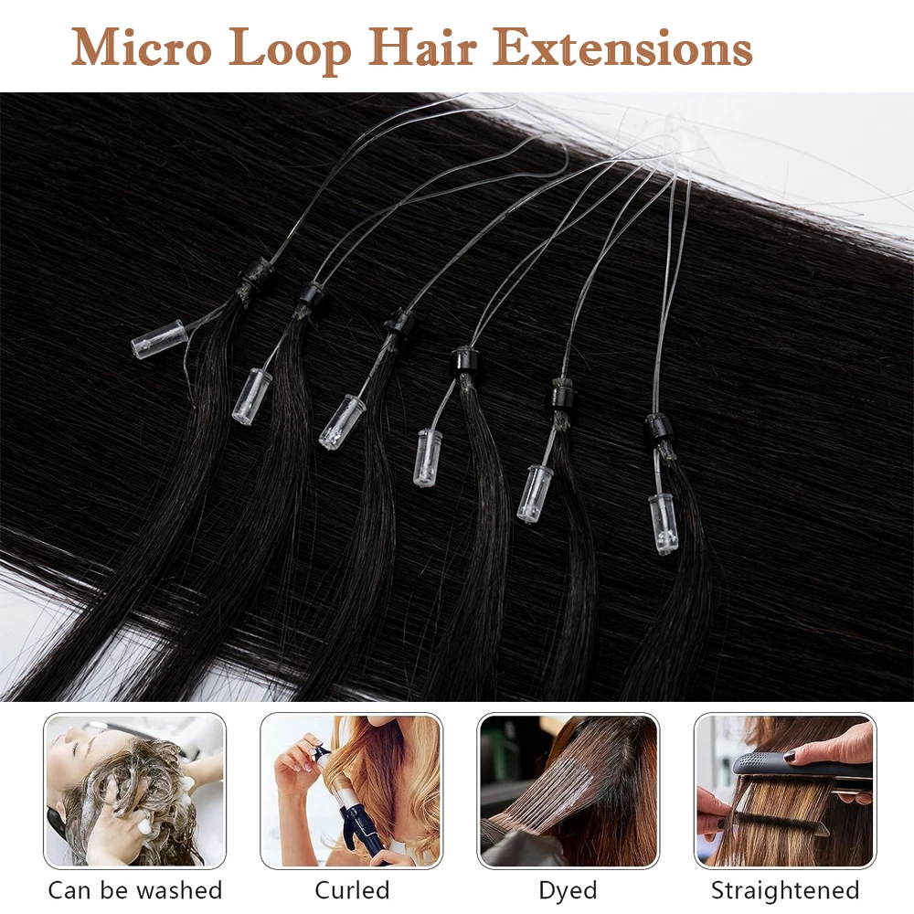 Top Trends: Rich Choices 100strnads Micro Loop Hair Extensions Straight Human Hair Micro Link Micro Bead Hair Extensions For Women Shoppable Styles - Image 2