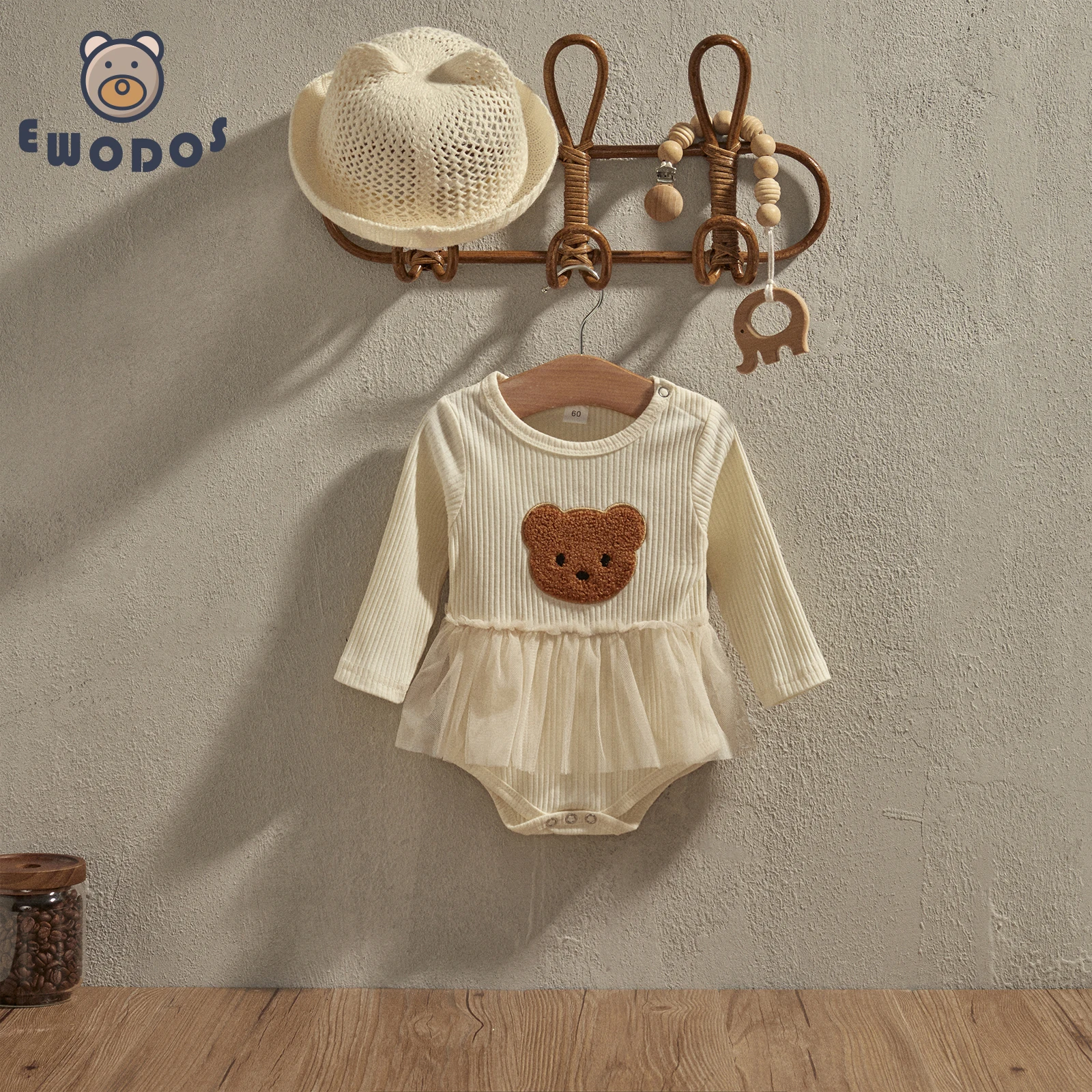 Top Trends: EWODOS Toddler Baby Girls Mesh Patchwork Bodysuits Dress Cute Bear Pattern Long Sleeve Jumpsuits For Newborn Infant Baby Girls Shoppable Styles