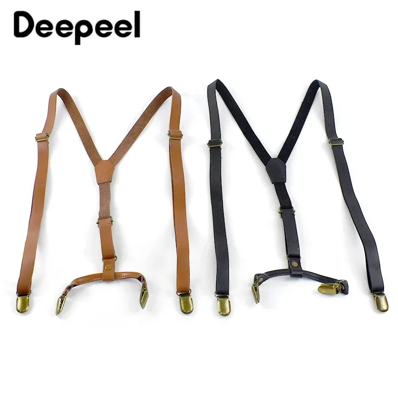 Top Trends: 1Pc Deepeel 1.5*115cm Vintage Mens Suspender Adult 4 Clips Leather Men&#039;s Suspenders Jeans Men Braces Decoration Male Jockstrap Shoppable Styles