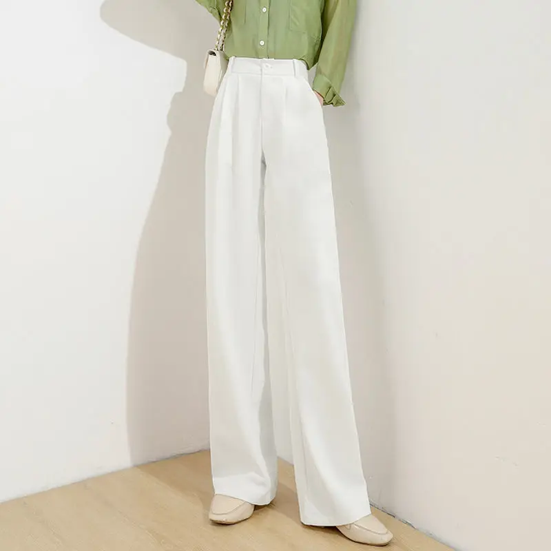 Top Trends: Office Lady Fashion Loose Wide Leg Suits Pants Korean Spring Summer Thin Women Clothing High Waist Casual Straight Trousers 5XL Shoppable Styles