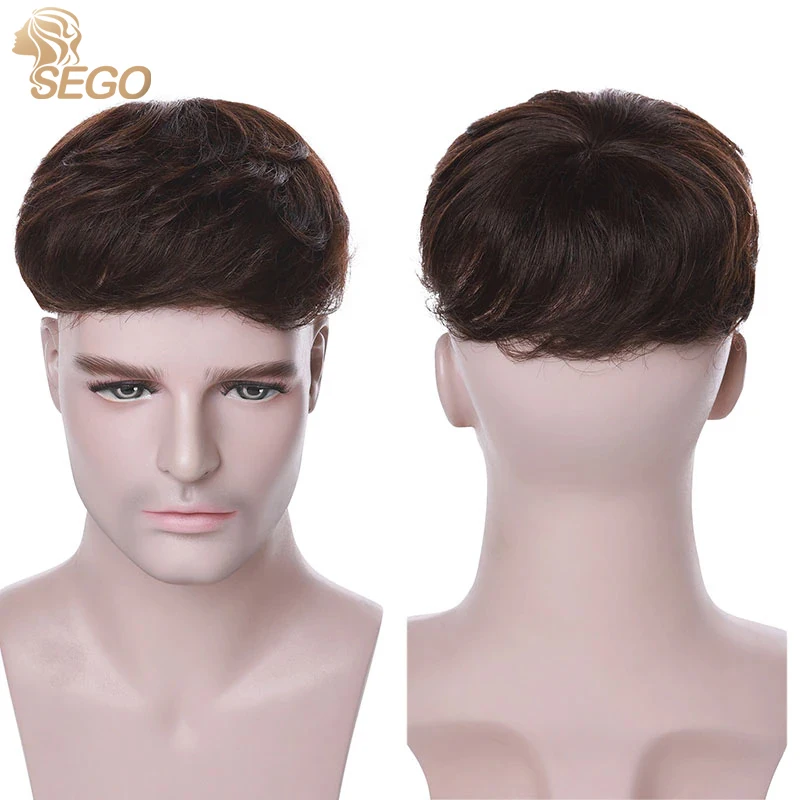 Top Trends: SEGO 16x19cm Small Men Toupee 100% Human Hair Replacement Mono & Mesh Base Natural Hair System 1B #1 #2 #4 Brown Shoppable Styles