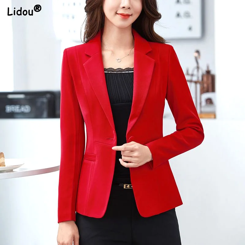 Top Trends: Dignified Classic Pockets Button Notched Skinny Office Lady Temperament Spring Summer Thin Women&#039;s Clothing Formal Solid Color Shoppable Styles