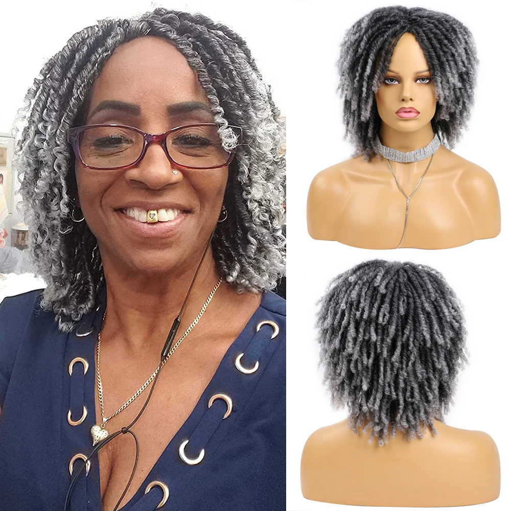 Top Trends: Belle Show Ombre Grey Short Dreadlock Wig 14 Inch Synthetic Afro Twist Braided Faux Locs Wig For Women Shoppable Styles