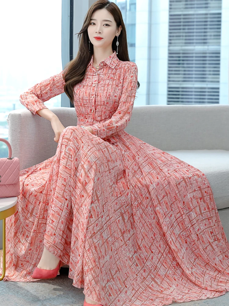 Top Trends: Formal Dress Women Elegant Long Sleeve Spring Autumn 2023 Fashion Chiffon Maxi Floral Tunics Casual Shirt Dresses Midi Clothes Shoppable Styles