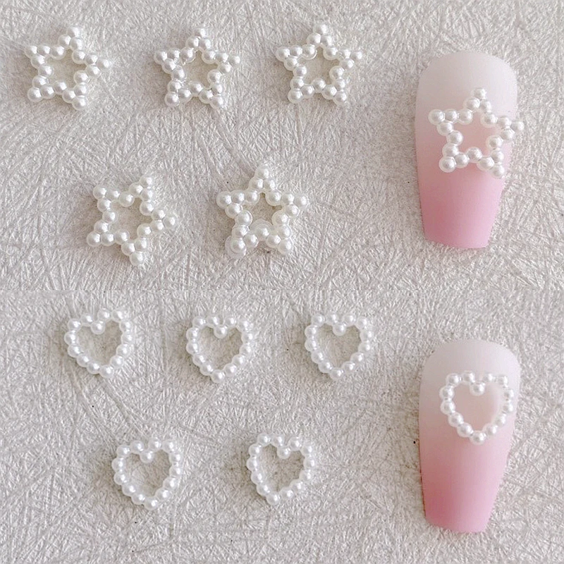 Top Trends: 30PCS 3D Nail Art Charms Accesssories Hollow Stars Heart Pearl Frame For Nails Decoration Supplies Parts Tool Manicure Materials Shoppable Styles