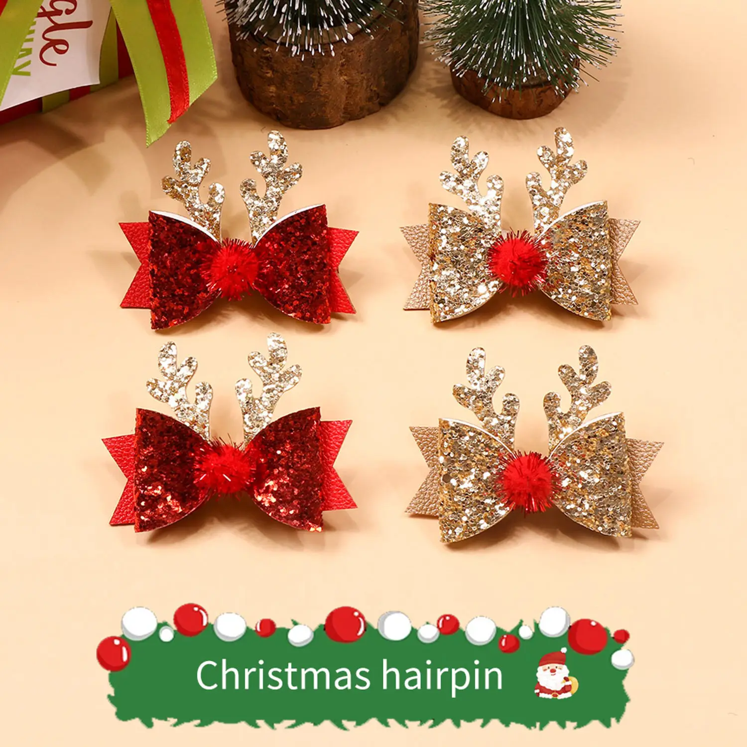 Top Trends: Christmas Deer Horn Glitter Hairpin Girls Women Fashion Anlter Bow Hair Clip Barrettes Hair Accessories Xmas New Year Gift Shoppable Styles