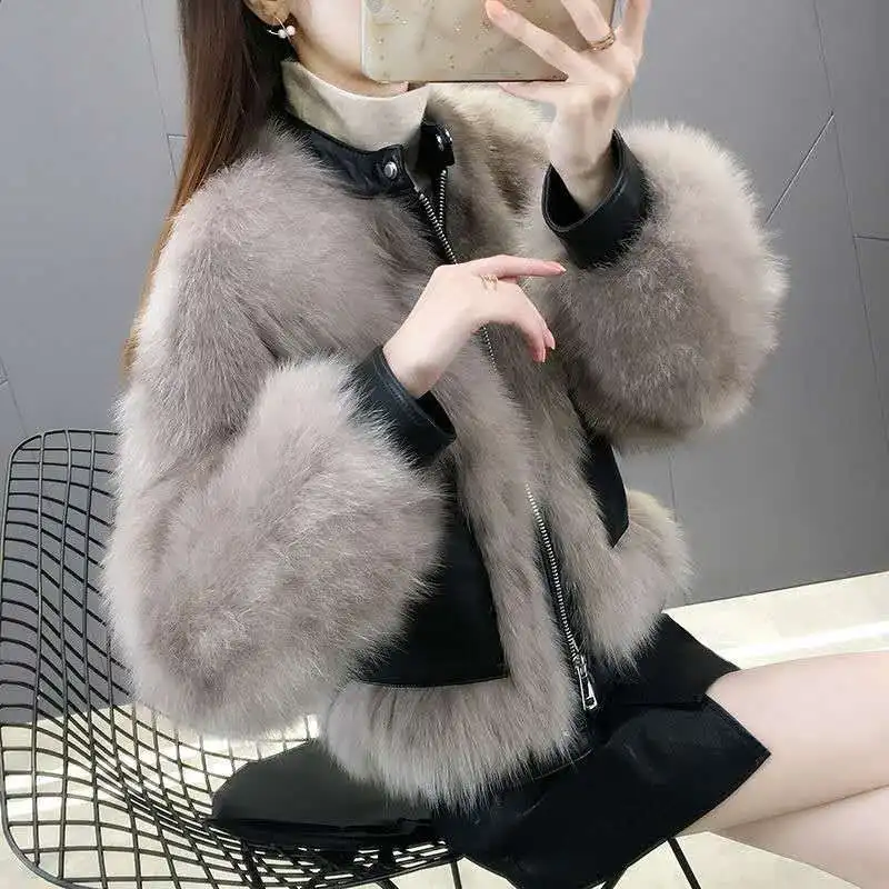 Top Trends: Imitation Fur Coat Women's 2023 Winter New Korean Edition Faux Fox Fur PU Leather Splice Short Fashion Side Pocket Coat Shoppable Styles - Image 3