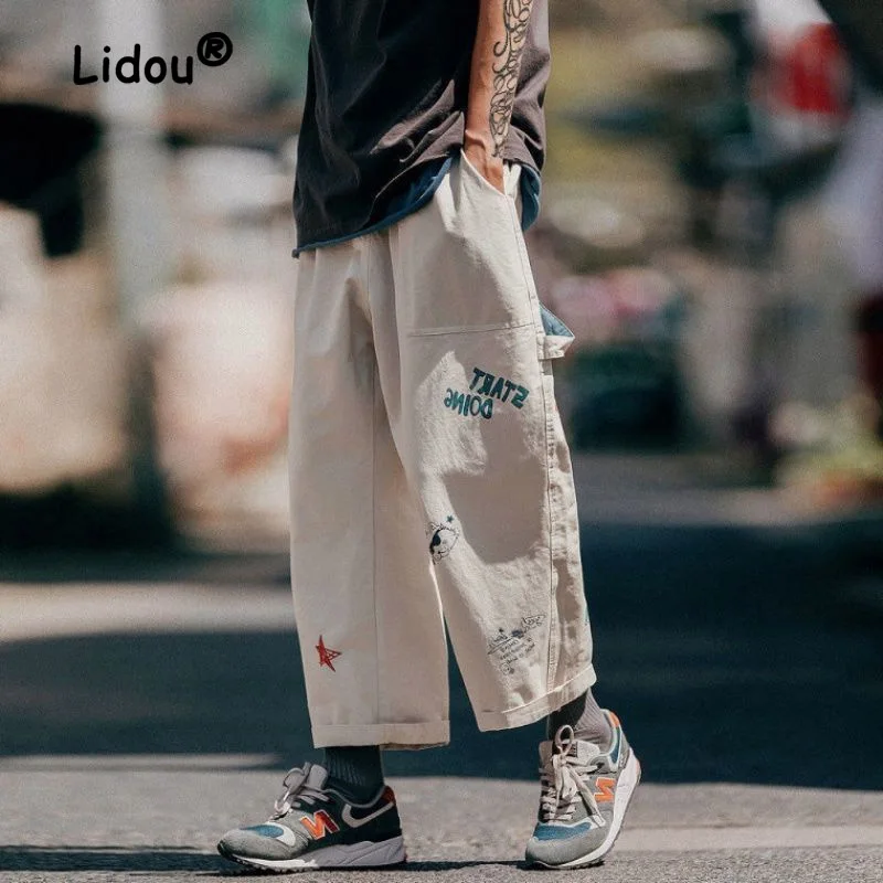 Top Trends: Fashion Fresh Printing Pocket Men&#039;s Cargo Pants Waist Drawstring Straight Cylinder Street Casual Hip Hop Handsome Male Trousers Shoppable Styles