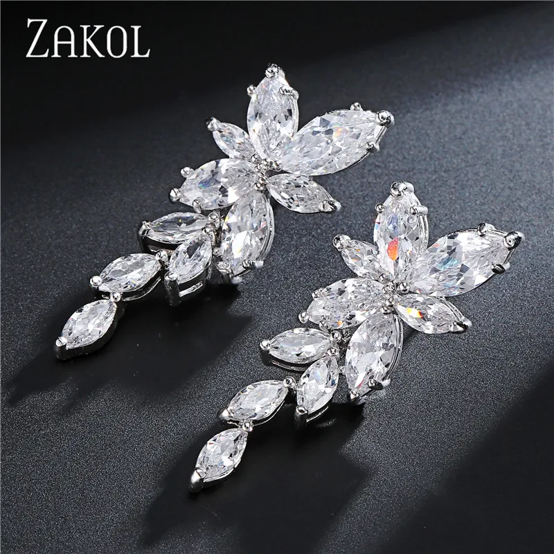 Top Trends: ZAKOL Fashion Leaf Zircon Wedding Earrings For Women White Gold Color Marquise Crystal Bridal Earring Party Jewelry Gift Shoppable Styles