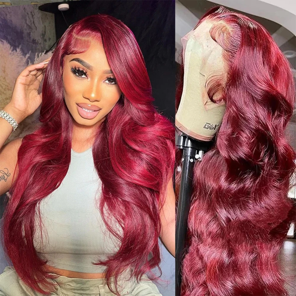 Top Trends: Body Wave Wig Burgundy Lace Front Wig 13x4 13x6 Hd Transparent Lace Frontal Wig Human Hair Pre Plucked 99j Red Colored Wigs Shoppable Styles