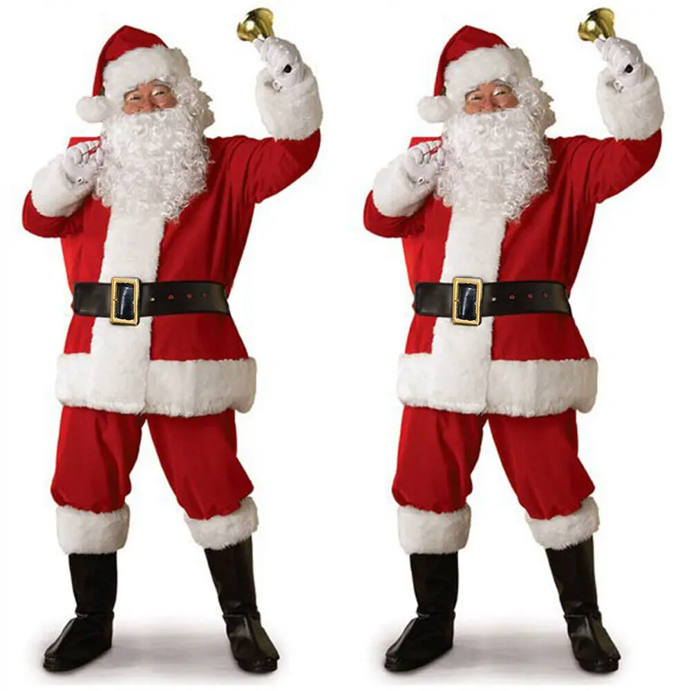 Top Trends: Fancy Dress Party Santa Claus Costume 7PCS Christmas Complete Dress-Up Outfit For Adult Cosplay Santa Suit With Hat Beard Golves Shoppable Styles