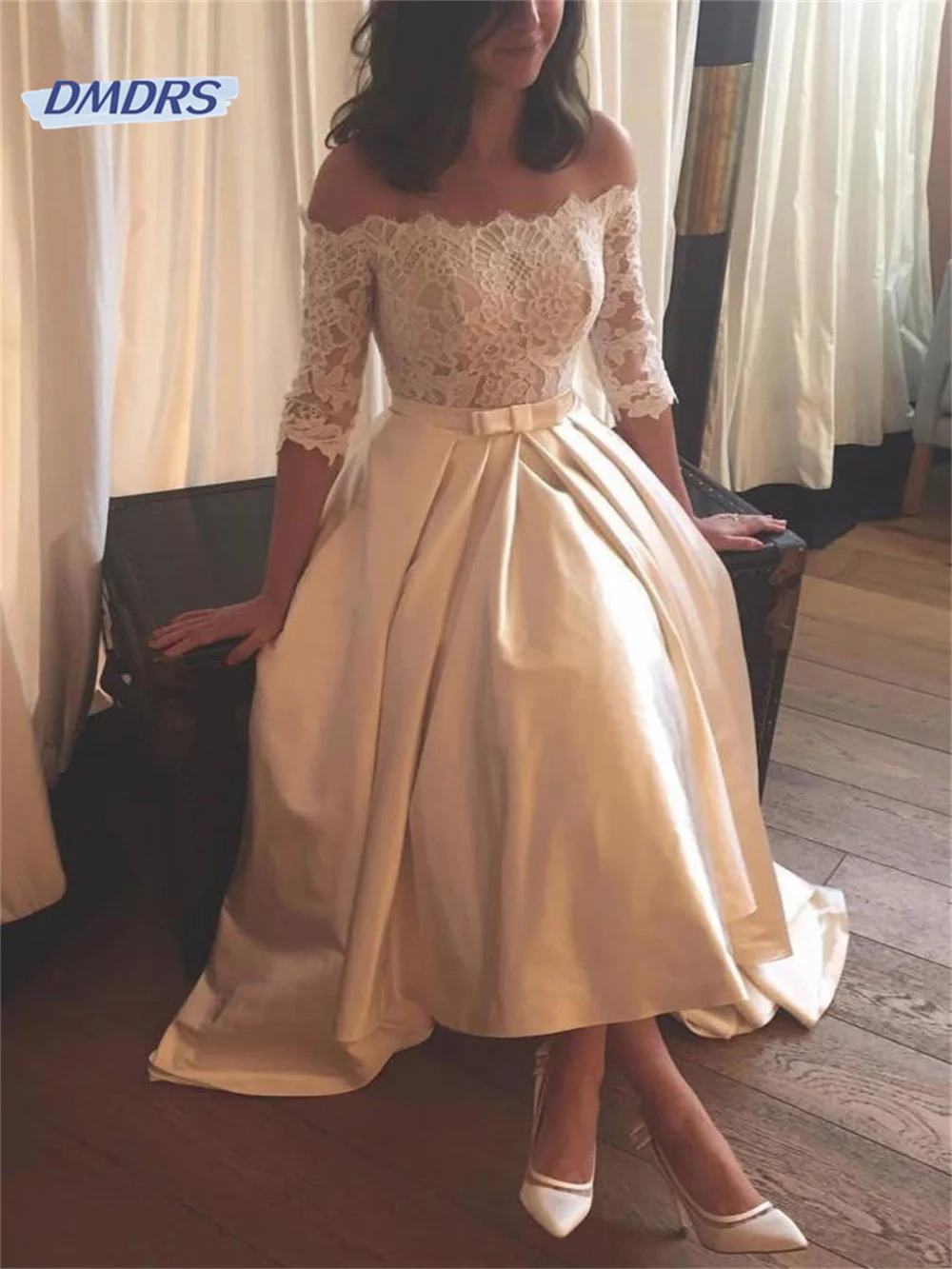 Top Trends: Romantic Boat Neck Half Sleeve Dress For Bride Elegant A-line Off The Shoulder Bridal Gown Pastrol Vestidos De Novia Shoppable Styles