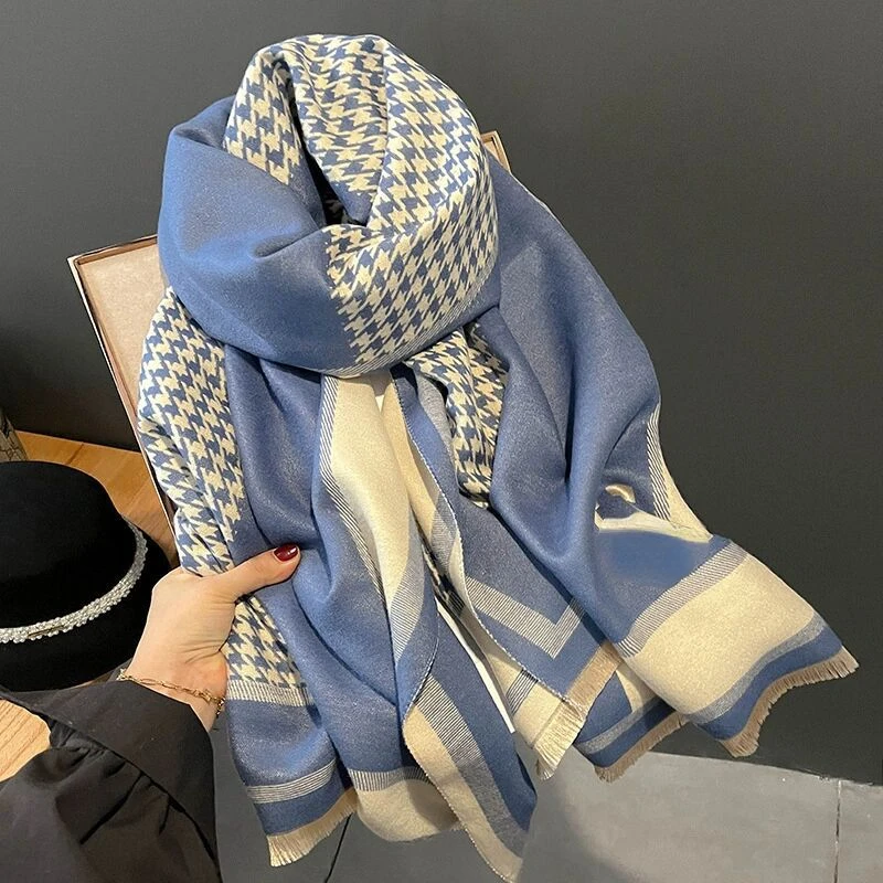 Top Trends: Luxury Brand Scarf Autumn And Winter Houndstooth H Letter Color Block Cotton Woven Outdoor Warm Large Shawl Scarf Women Luxury Shoppable Styles - Image 5