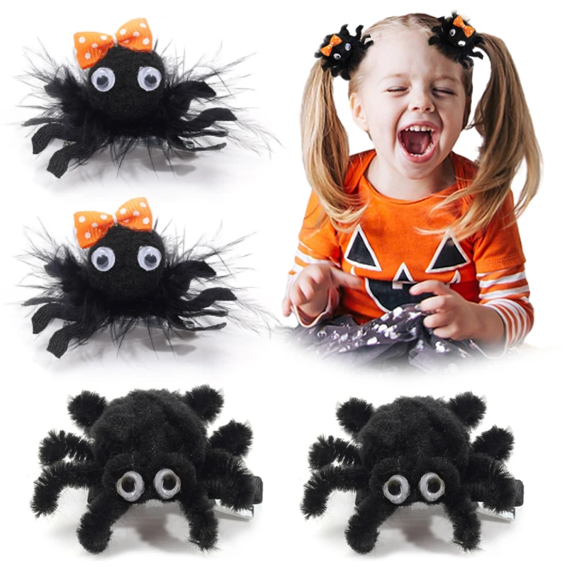 Top Trends: Ncmama 2Pcs Halloween Spider Hair Clips For Baby Girls Cute Animal Hairpin Barrettes Kids Headdress Hair Accessories Party Decor Shoppable Styles