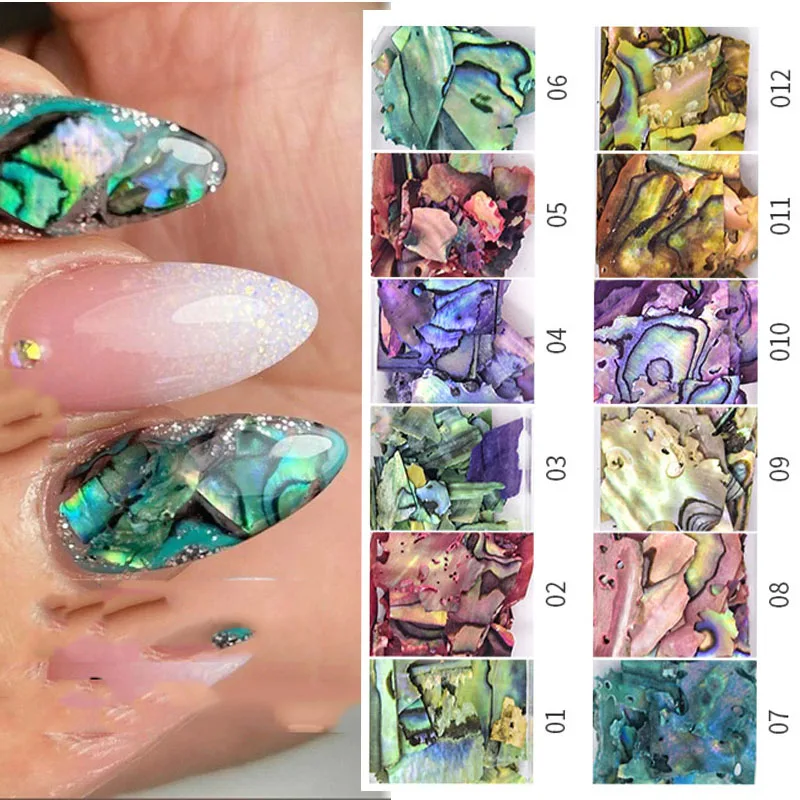 Top Trends: 12 Grid Abalone Shell Flakes For Nail Art Decoration 12 Colors Abalone Seashell Nail Flake Glitter Irregular Abalone Shell, 5t656 Shoppable Styles