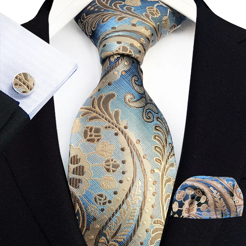 Top Trends: Blue Gold Floral Neck Tie For Men Luxury 8cm Wide Silk Wed Business Ties Pocket Square Cufflinks Set Men Accessories Gravata Shoppable Styles