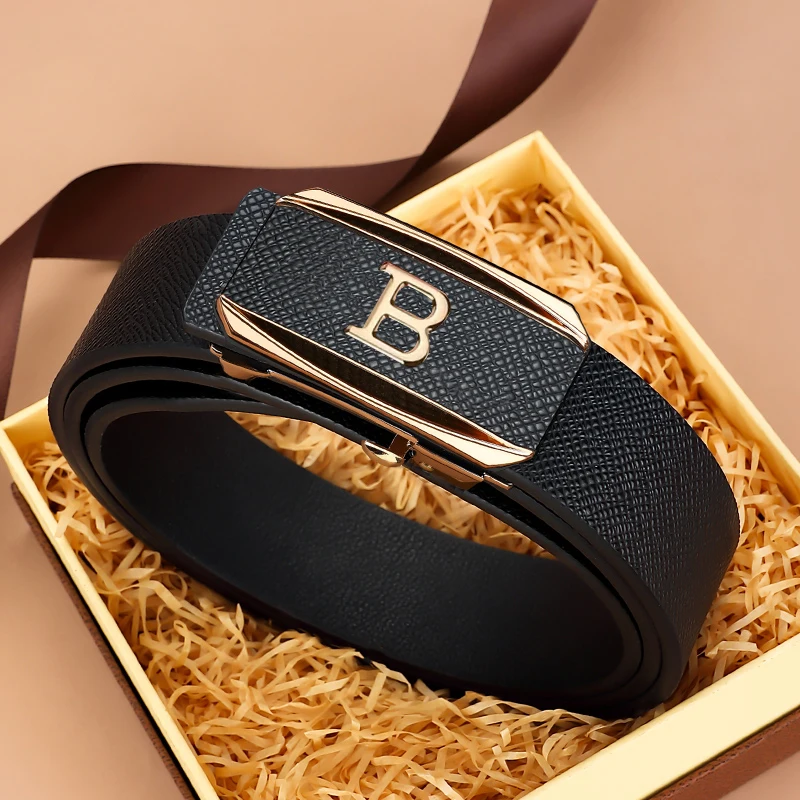 Top Trends: 2023 High Quality Coffee Genuine Leather Belt B Letter Automatic Buckle Fashion Men's Belt Designer Casual Belt Ceinture Homme Shoppable Styles - Image 4