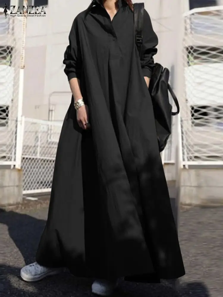 Top Trends: ZANZEA Autumn Stylish Women Vintage Long Sleeve Loose Sundress 2023 Casual Long Maxi Dress Kaftan Femme Solid Party Vestido Robe Shoppable Styles