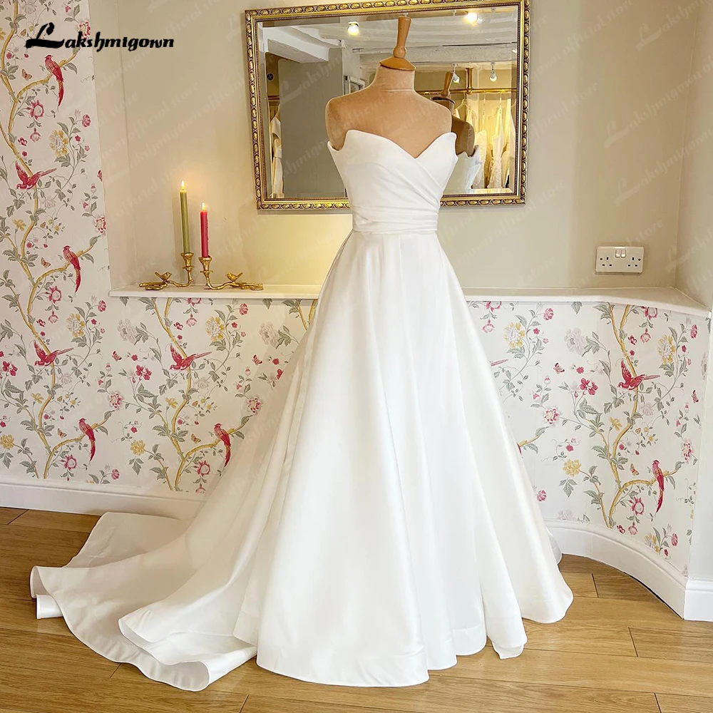 Top Trends: Generous Satin Sweetheart Boho Wedding Dress 2023 Vestidos Civil Pleats Bridal Gown Custom Made Trouwjurk Robe De Mariee Shoppable Styles