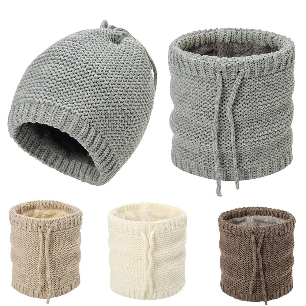 Top Trends: Wool Drawstring Neck Cover Adjustable Warmer Snood Solid Color Fleece Neck Cover Knitting Thicken Scarves Winter Ring Scarf DIY Shoppable Styles - Image 2