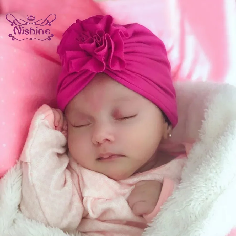 Top Trends: Nishine Baby Turban Hat With Pleated Flowers Cotton Newborn Beanie Kids Photo Props Girls Shower Gift Birthday Hats Headwear Shoppable Styles