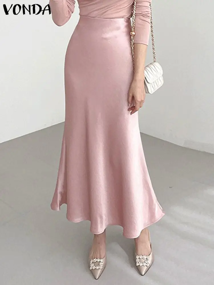 Top Trends: VONDA Elegant Maxi Skirts 2023 Summer Pleated Loose Streetwear Satin Long Skirts Women High Waist Casual Solid Color Bottoms Shoppable Styles