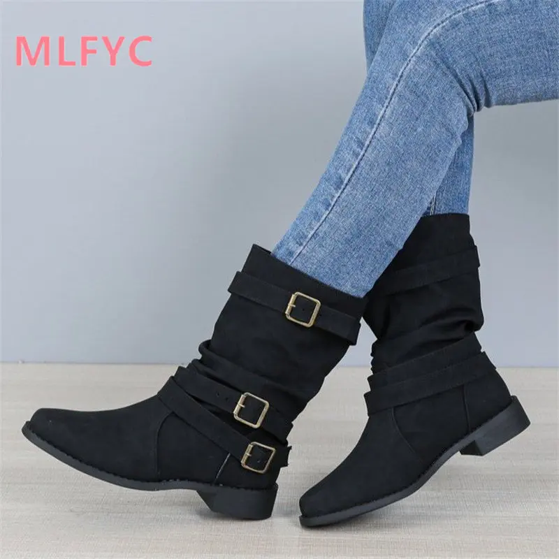 Top Trends: Medium Boots Women Simple Short Boots In Autumn Winter 2022 Large Female Boots Round Head Fashionable Snow Boots Shoppable Styles