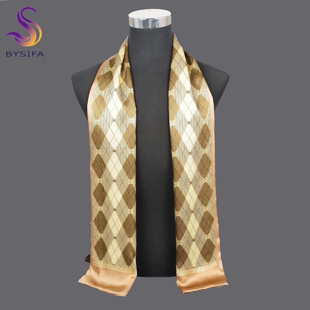 Top Trends: BYSIFA Male Silk Scarves Fall Winter 100% Silk Men Beige Khaki Long Scarf Accessories Spring Handsome Scarf Cravat160*26cm Shoppable Styles