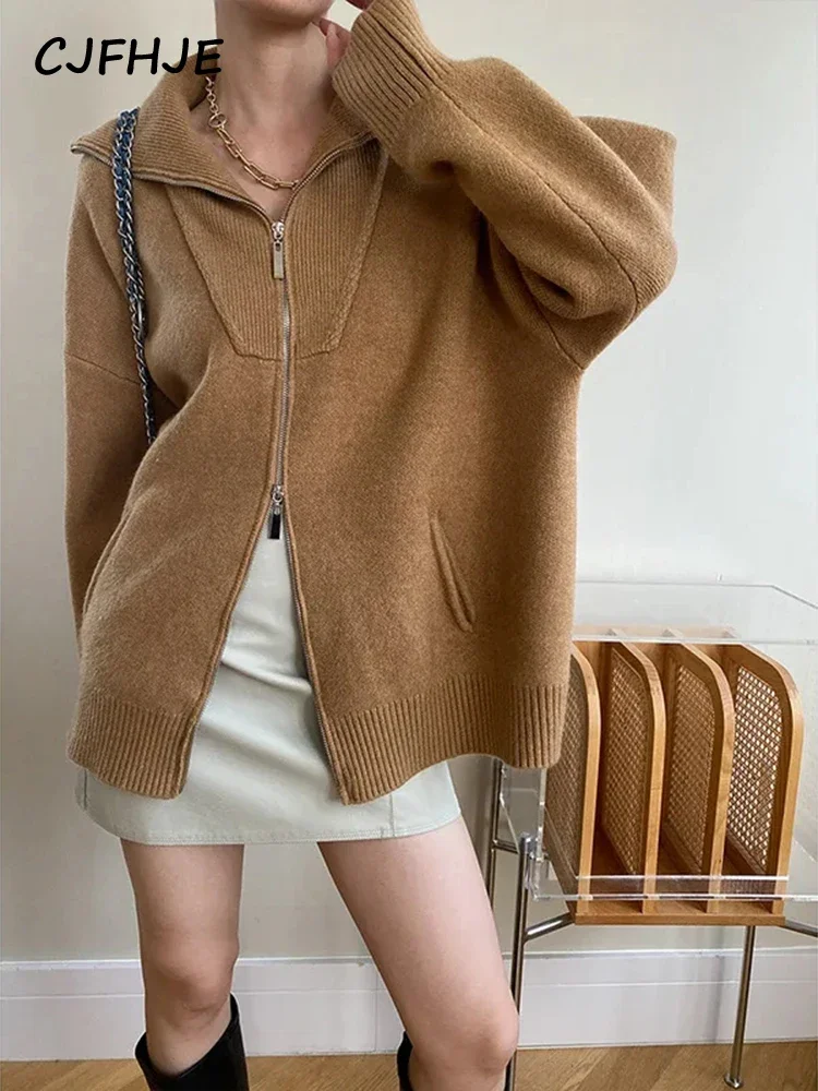 Top Trends: CJFHJE Camel Pocket Double Zipper Loose Knitted Sweater Coat Women Solid Color Casual Cardigan Female Fashion Korean Beige Coats Shoppable Styles