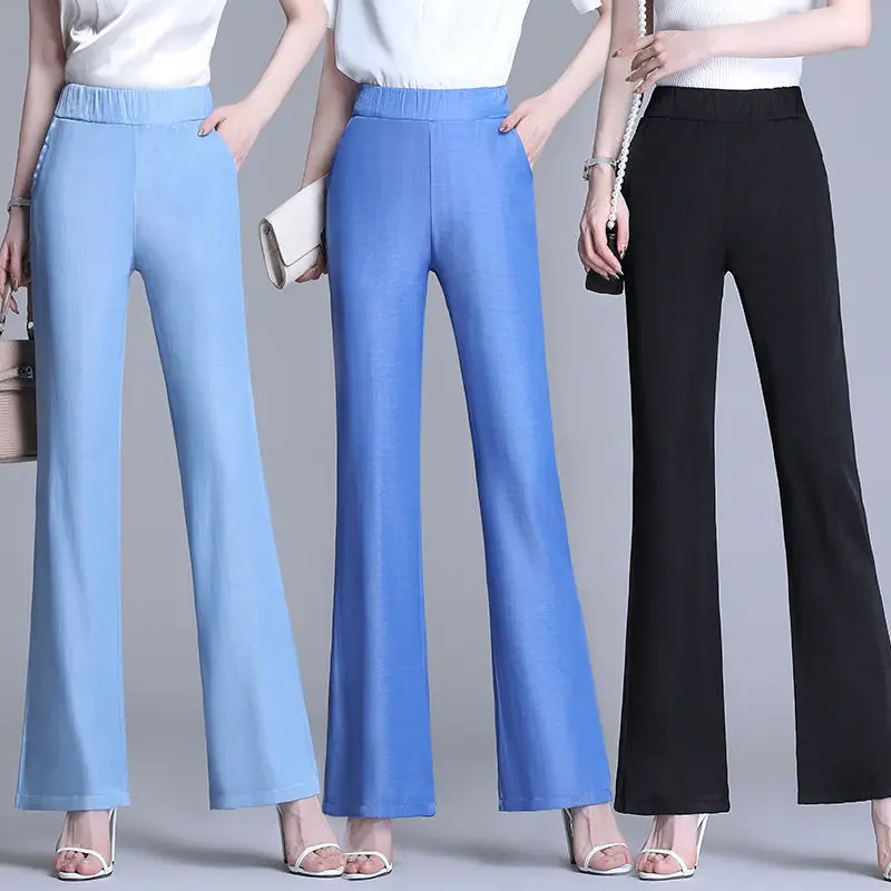 Top Trends: Office Lady Fashion Solid Flare Pants Spring Autumn New Elastic High Waist Loose Korean Casual All-match Women Straight Trousers Shoppable Styles