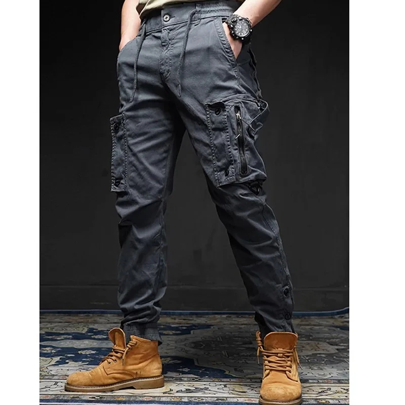 Top Trends: Fashion Cotton Multiple Pockets Zipper Men&#039;s Cargo Pants Classic Waist Drawstring Loose Tactic All-match Male Youth Trousers Shoppable Styles