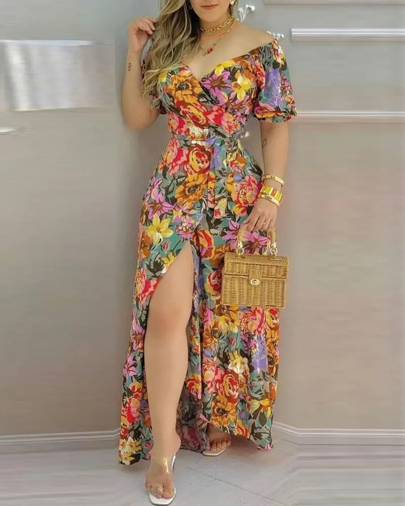 Top Trends: 2022 New Women's Dress Long Fashion Printed Split Thigh Strap Wrapped Skirt Shoppable Styles