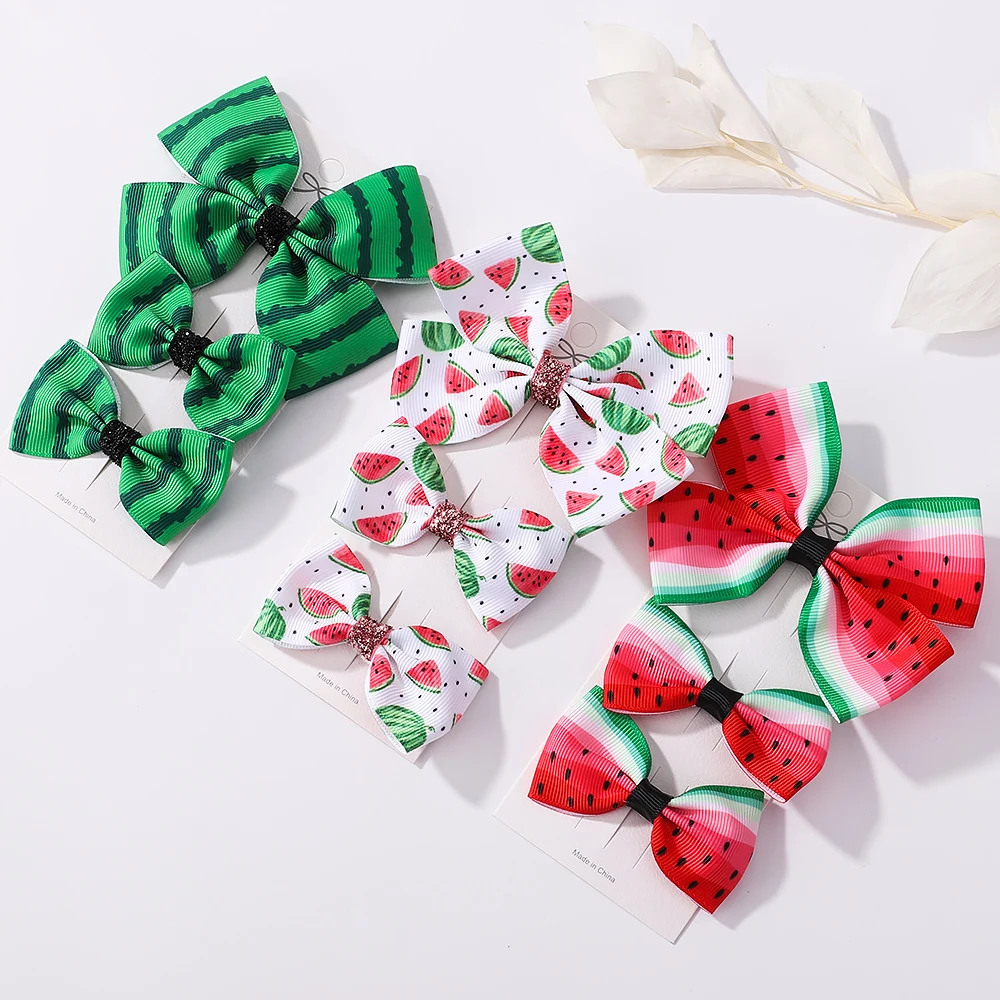 Top Trends: 3 Pcs / Set Girls Cute Watermelon Print Bowknot Hair Clip Kids Lovely Colorful Hairpins Headwear Children Summer Hair Accessories Shoppable Styles