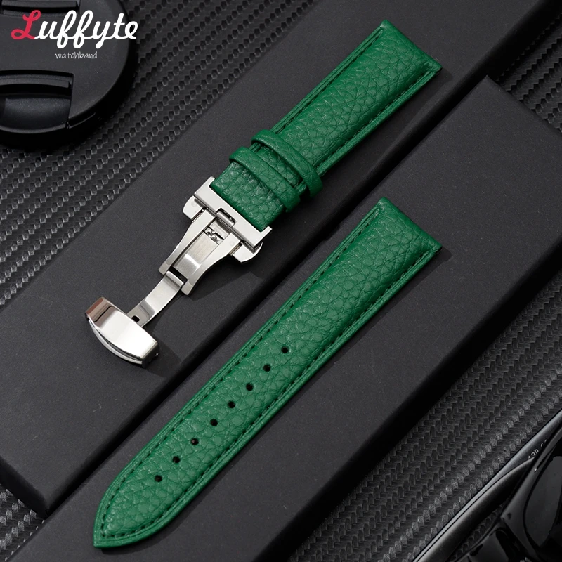 Top Trends: Litchi Grain Genuine Leather Watchband With Butterfly Steel Buckle Band 18mm 20mm 22mm Men Women Watch Straps Accessories Shoppable Styles