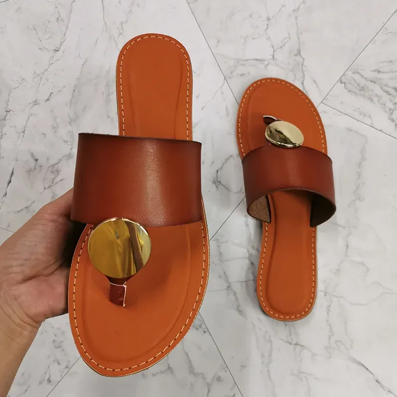 Top Trends: Women Leather Summer Sandals Shoes Retro Design Thin Straps Open Toe Beach Slides Flat With Plus Size 41 Female Footwear Shoppable Styles