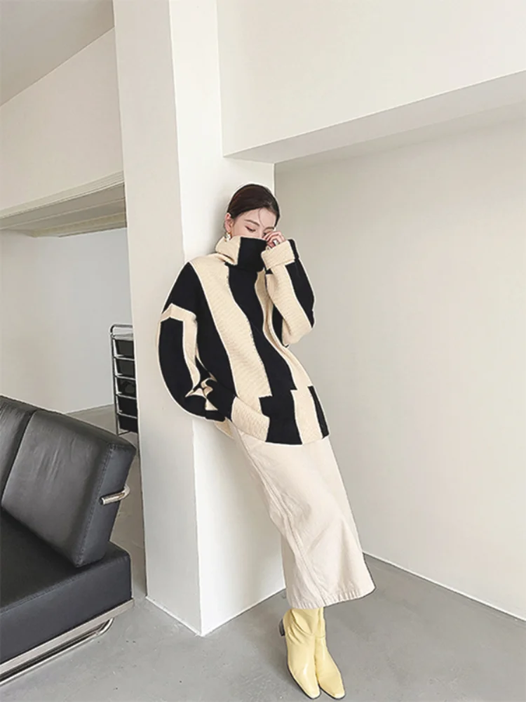 Top Trends: Female Sweater LOOSE Casual Stripe Knitted Women's Turtleneck Oversized Korean Fashion Thickening Warm Winter Women's Sweater Shoppable Styles - Image 2