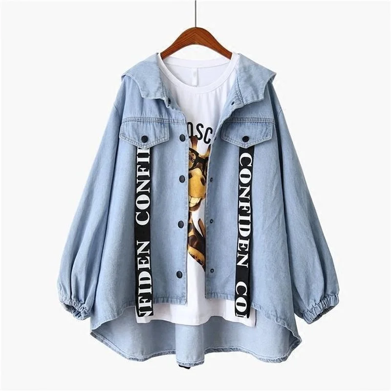 Top Trends: Women&#039;s Hooded Denim Jacket Spring Autumn Plus Size Loose Blue Jean Jacket Coat Retro Wholesale Cropped Top New Shoppable Styles