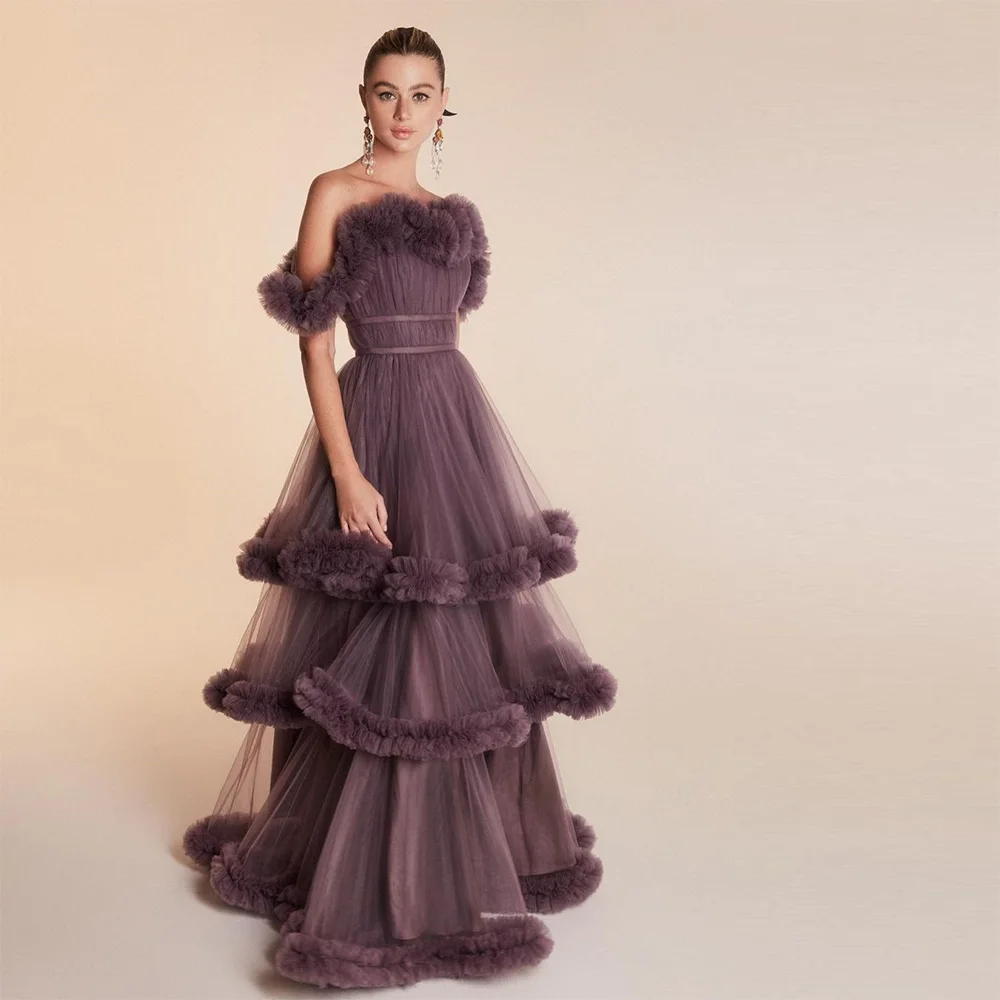 Top Trends: Xijun Elegant Tiered Ruffles Saudi Arabic Evening Dresses Off The Shoulder Pleat Ruched Prom Dress Formal Party Gown 2023 Shoppable Styles