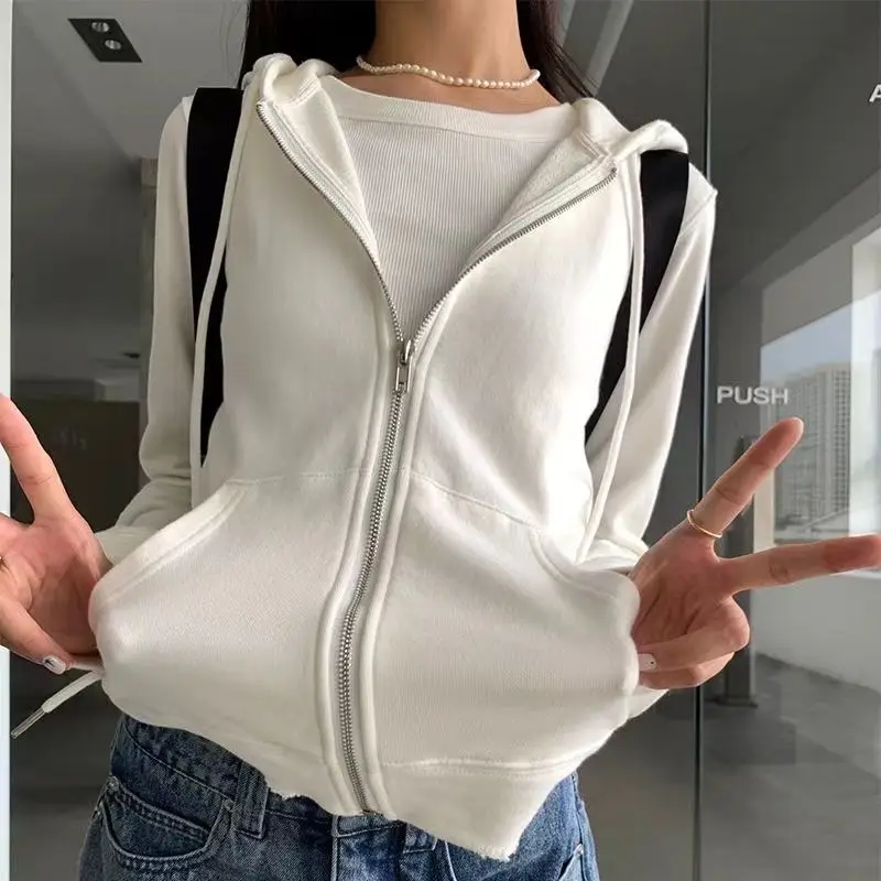 Top Trends: Deeptown Cropped Zip-up Hooded Sweatshirts Women Korean Fashion White Short Hoodie Oversized Kpop Casual Streetwear Aesthetic Shoppable Styles