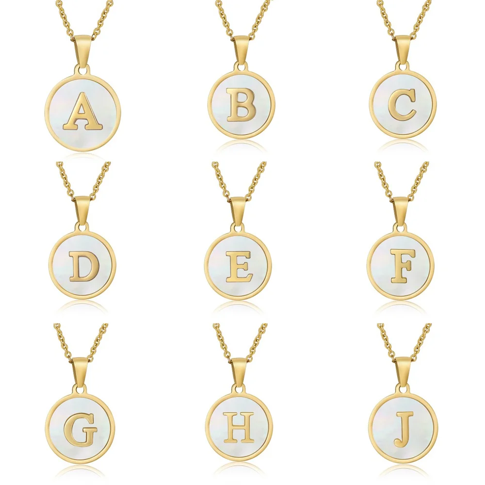 Top Trends: White Shellfish Stainless Steel Initial Letter Necklace Gold Color A-Z Alphabet Round Pendant Neck Chain Choker Jewelry For Girl Shoppable Styles