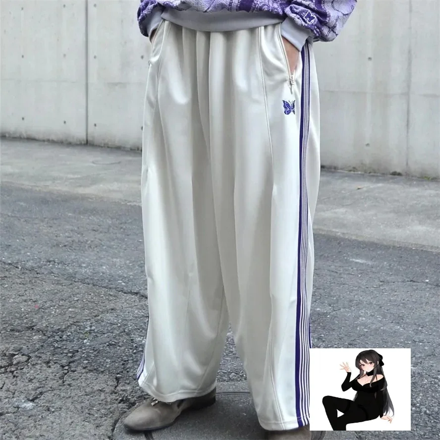 Top Trends: Oversized White Needles Wide Leg Pants Y2K Men Women Needles Track Pants Blue Knit Stripe Butterfly Sweatpants AWGE Trousers Shoppable Styles