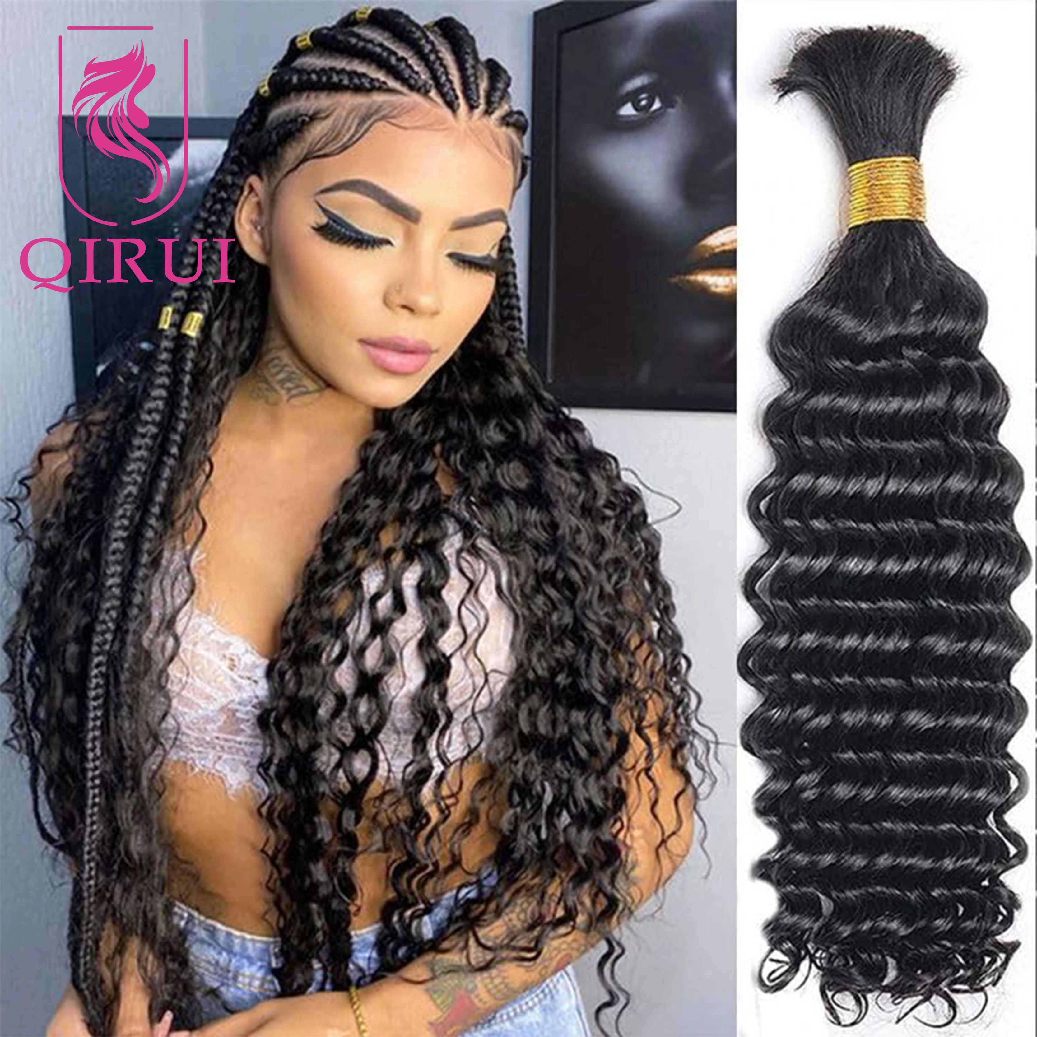 Top Trends: Human Hair Bulk For Braiding Deep Wave Brazilian Remy Double Drawn No Weft Extensions Boho Box Braids Hair For Black Women Shoppable Styles