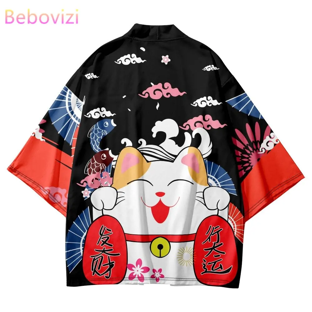 Top Trends: Japanese Cartoon Lucky Cat Cardigan Kimono Women Men Haori Cosplay Tops Shirts Fashion Casual Beach Yukata Plus Size 6XL 5XL Shoppable Styles