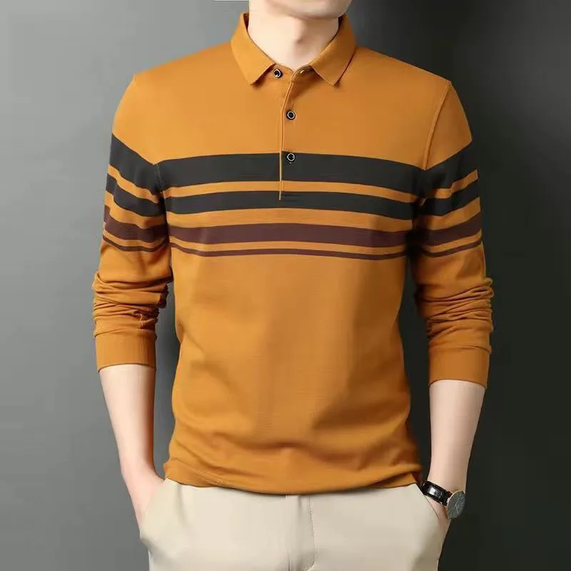 Top Trends: Cotton Men Fashion Striped Polo Shirts Spring Autumn New Loose Clothing Lapel Pullover Tee Business Casual Long Sleeve Tops 2022 Shoppable Styles