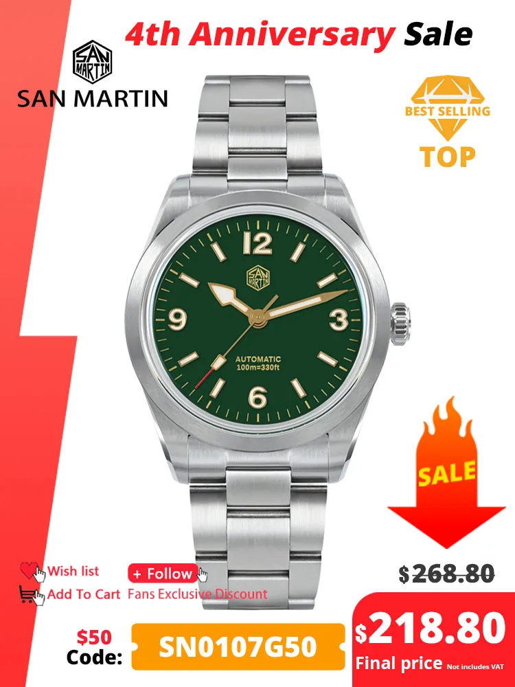 Top Trends: San Martin New 38mm Vintage Enamel Dial NH35 Men Sport Watch Explore Climbing Series Automatic Mechanical Sapphire 10Bar BGW-9 Shoppable Styles