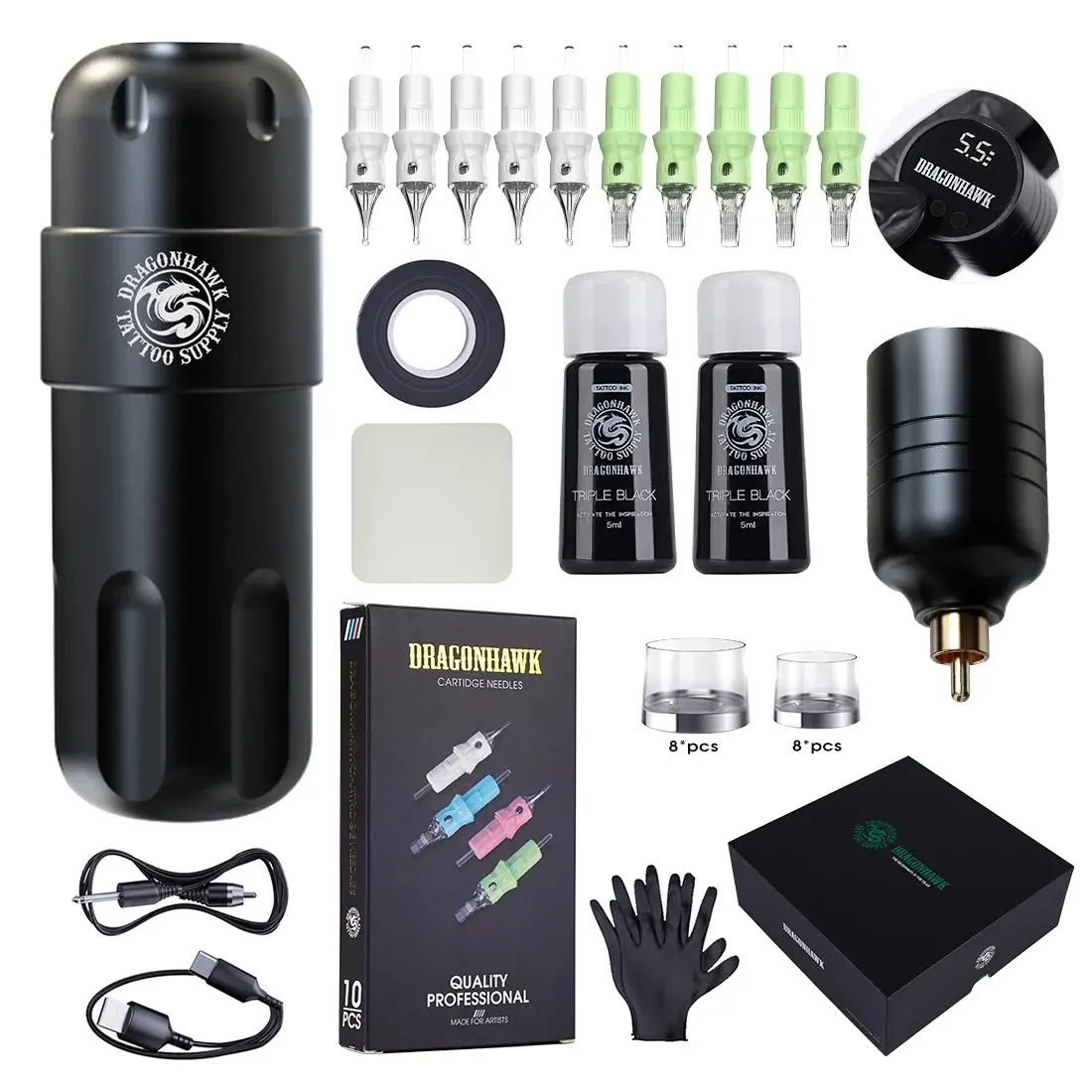 Top Trends: Dragonhawk Tattoo Machine Kit Complete Pen Wireless Machine Tattoo Kit Type-C Quickly Charge Battery Ink Set Tattoo Supplies Shoppable Styles